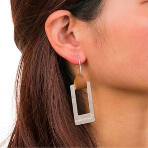 Rectangle Handmade Earrings with Faux Leather Accents